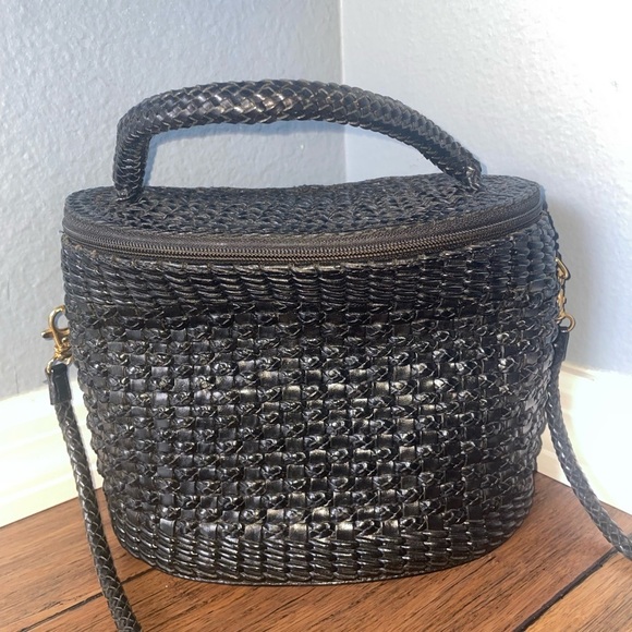 Vintage🖤woven leather bag top handle basket bag black shoulder bag crossbody - Picture 16 of 16